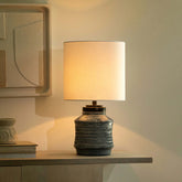 Vara Terracotta Textured Distressed Blue Lamp With Shade - White